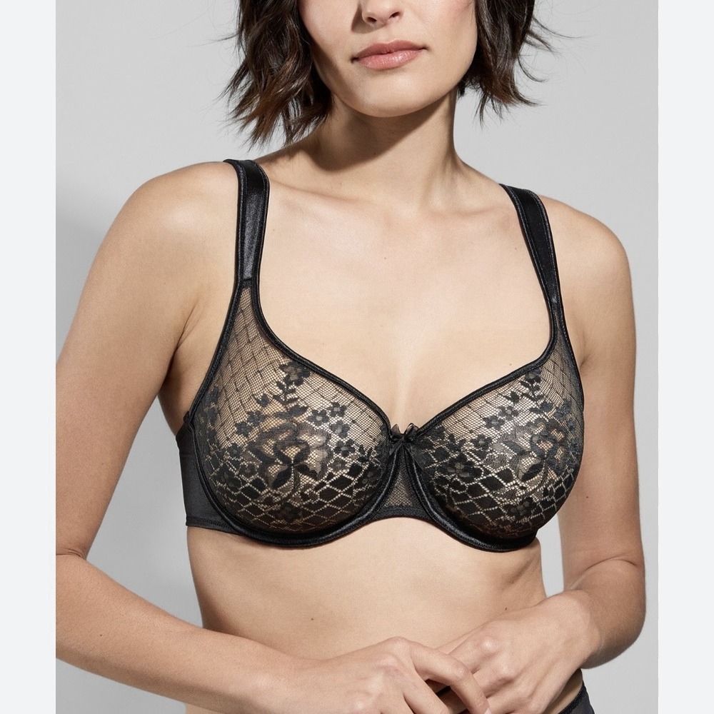 Empreinte Bra Melody Lace Underwire Sheer Floral Black 36DD 36E 80E France